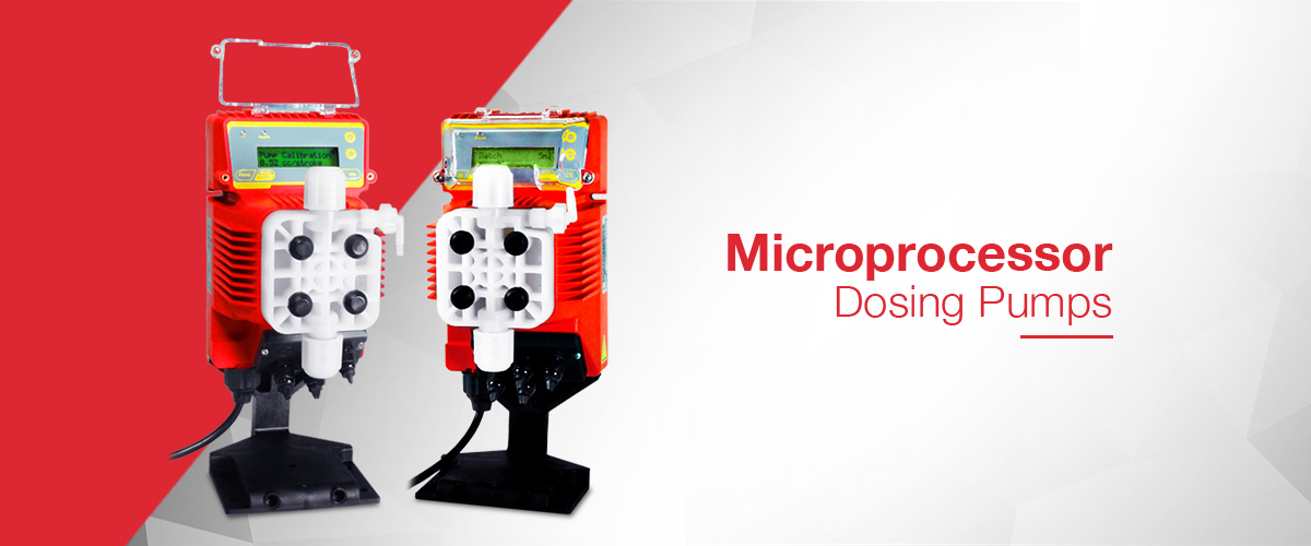 Microprocessor controlled dosing pump range where the dosing pump can be controlled from an external signal such as a 4-20mA or pulsed signal as batch dose, timer dose or ppm dose.